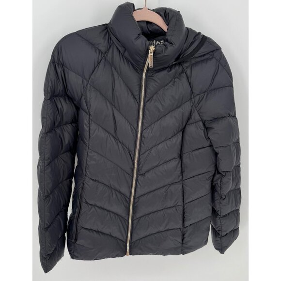 Michael Kors Womens Packable Down Black Puffer Jacket With Hood - Picture 2 of 15